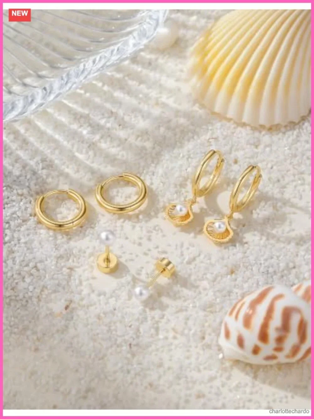 14K Gold-Plated Starfish Shell Drop Earrings Pearl Pendant Beach Jewelry